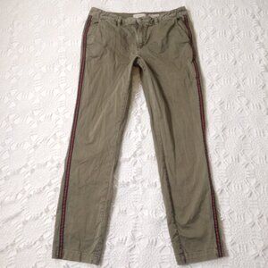 Anthropologie Chino Pants Army Olive Green Relaxed Fit Blue Side Stripe 30 Women